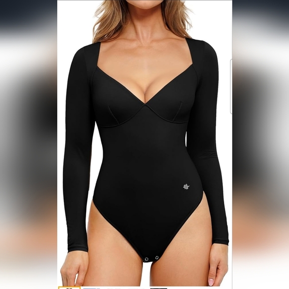 Popilush Black Longsleeve Shapewear Tummy Control Bodysuit Size Large - Picture 1 of 11